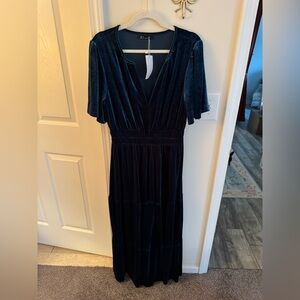 Peacock navy blue velvet Somerset dress dupe